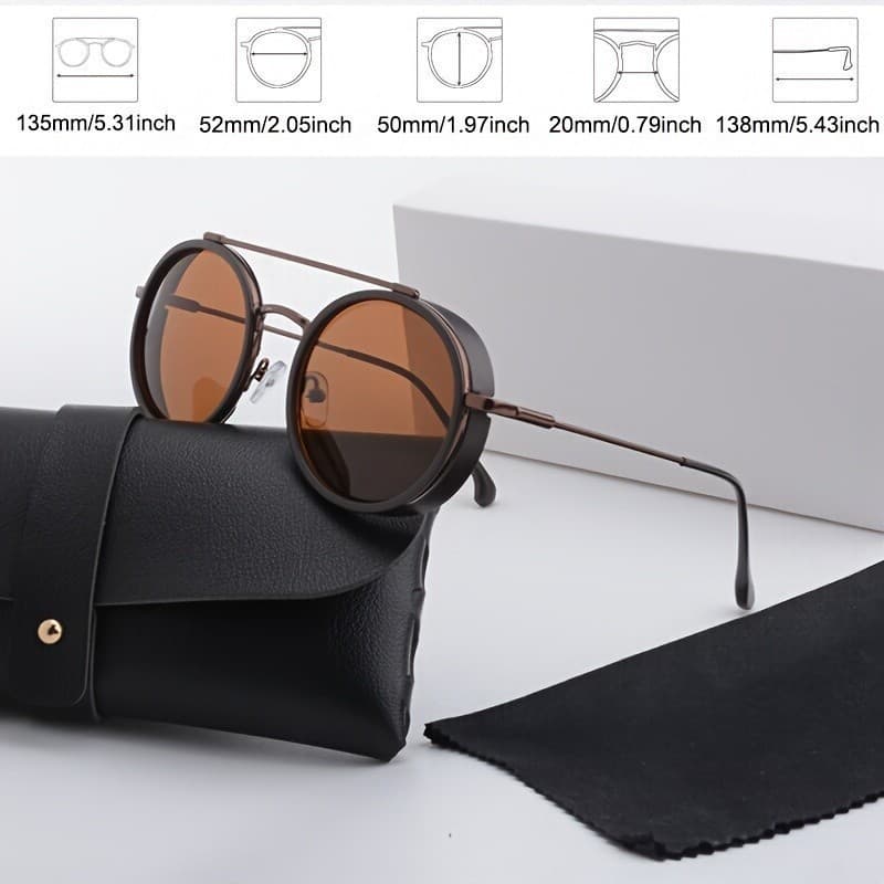 Óculos de Sol Redondos da Moda com Armação de Metal para Homens e Mulheres - Design de Ponte Dupla para Atividades ao Ar