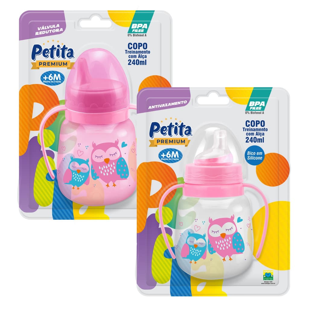 Kit 2 Copos Treinamento com Alça Bico Rígido e Macio  240ml