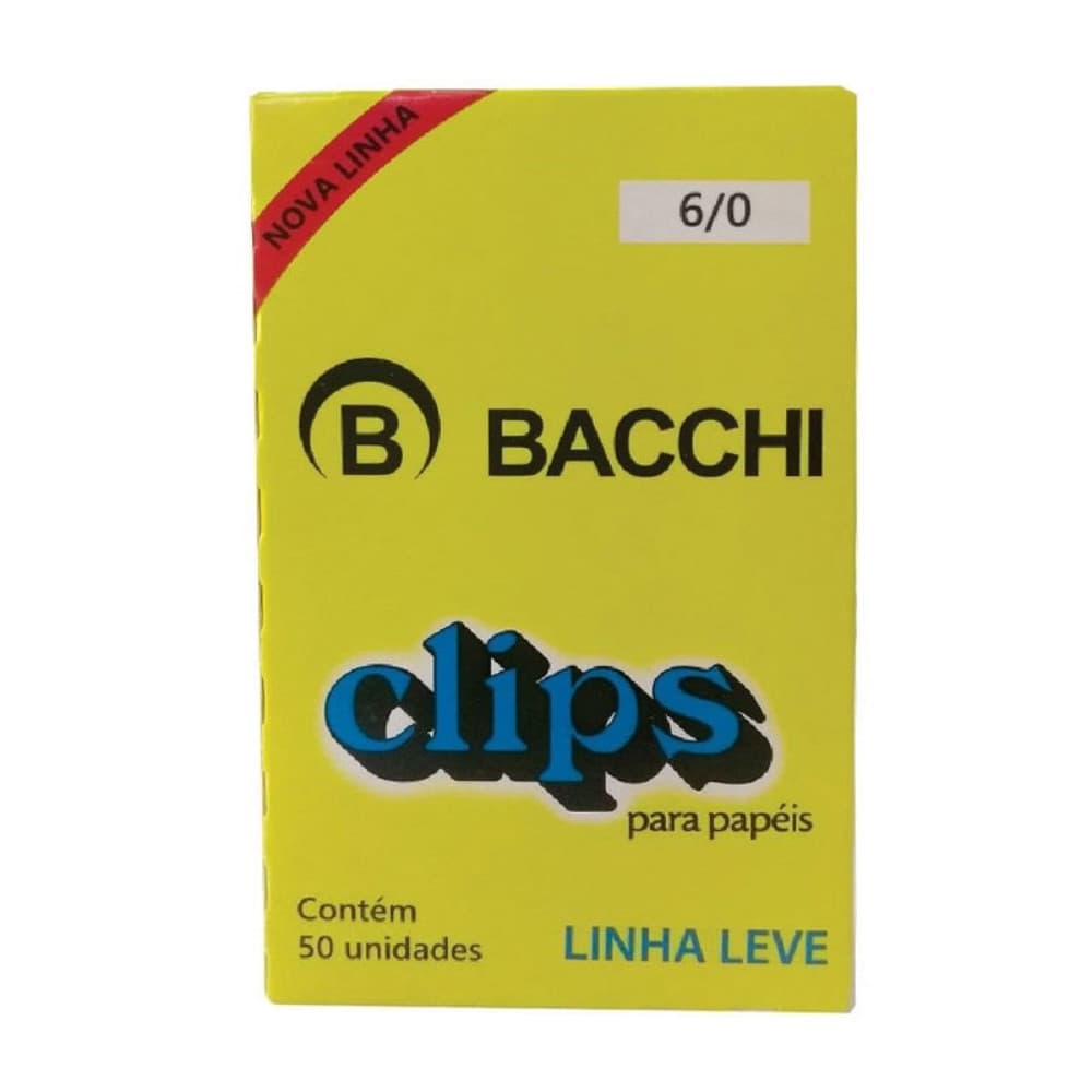 Clips Bacchi 6/0 para papel com 50 unidades linha leve