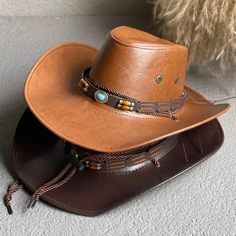 2025 Chapéus De Cowboy Ocidentais De Couro Sintético Para Mulheres E Homens Vintage Cavalheiro Vestido Panamá Cowgirl Ja