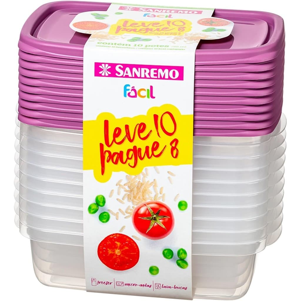 Kit 10 Vasilhas tapoer Sanremo pote com 785ml de capacidade