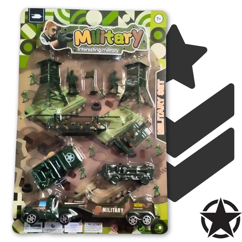 Kit Militar Infantil Soldados Veículos Bandeira Torre 8 Peças Realista Brinquedo de Ação para Crianças 3+ Anos