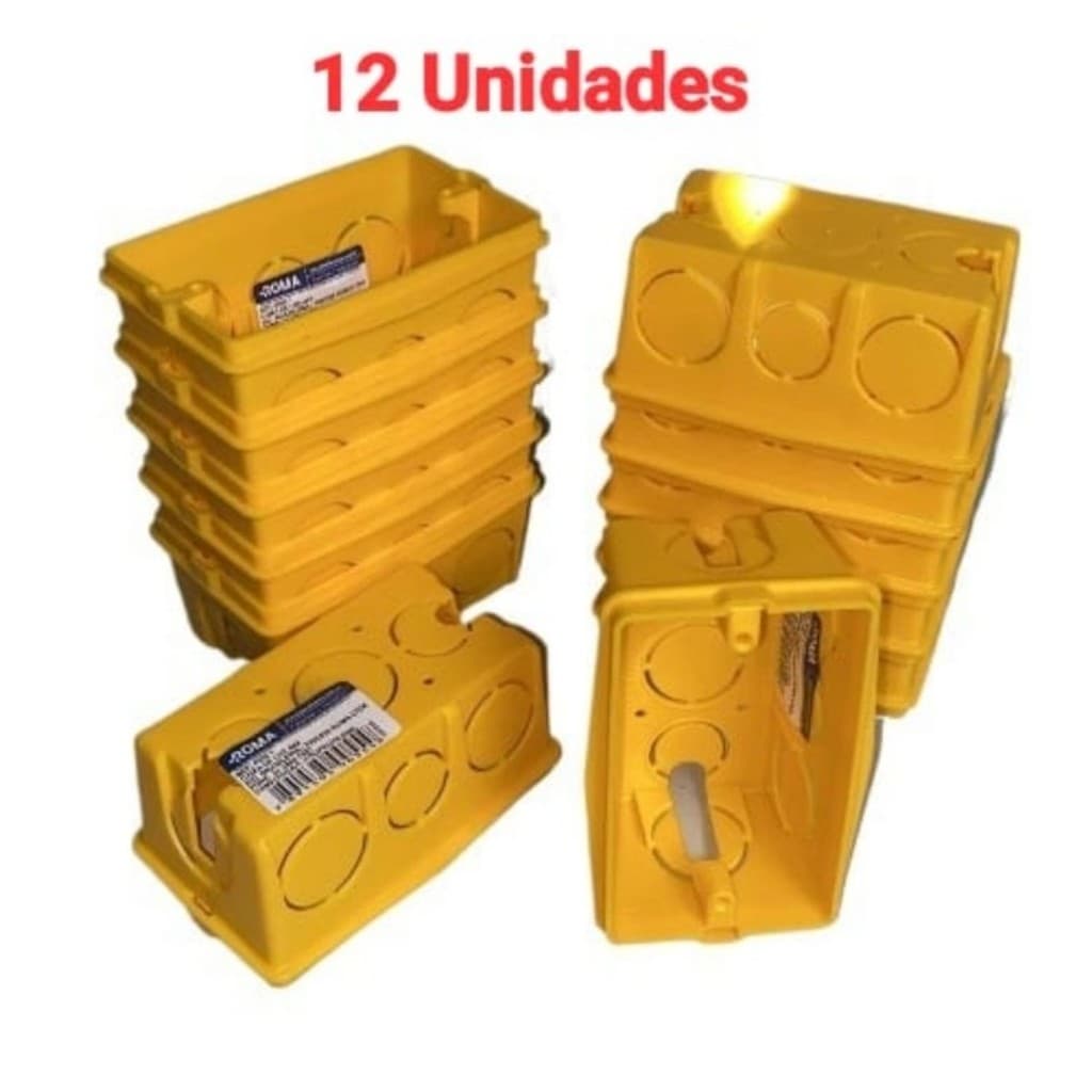 Caixinha de Luz 4x2 Amarela Reforçada (Kit 12 Unidades) P/Tomada/Interruptores - Roma