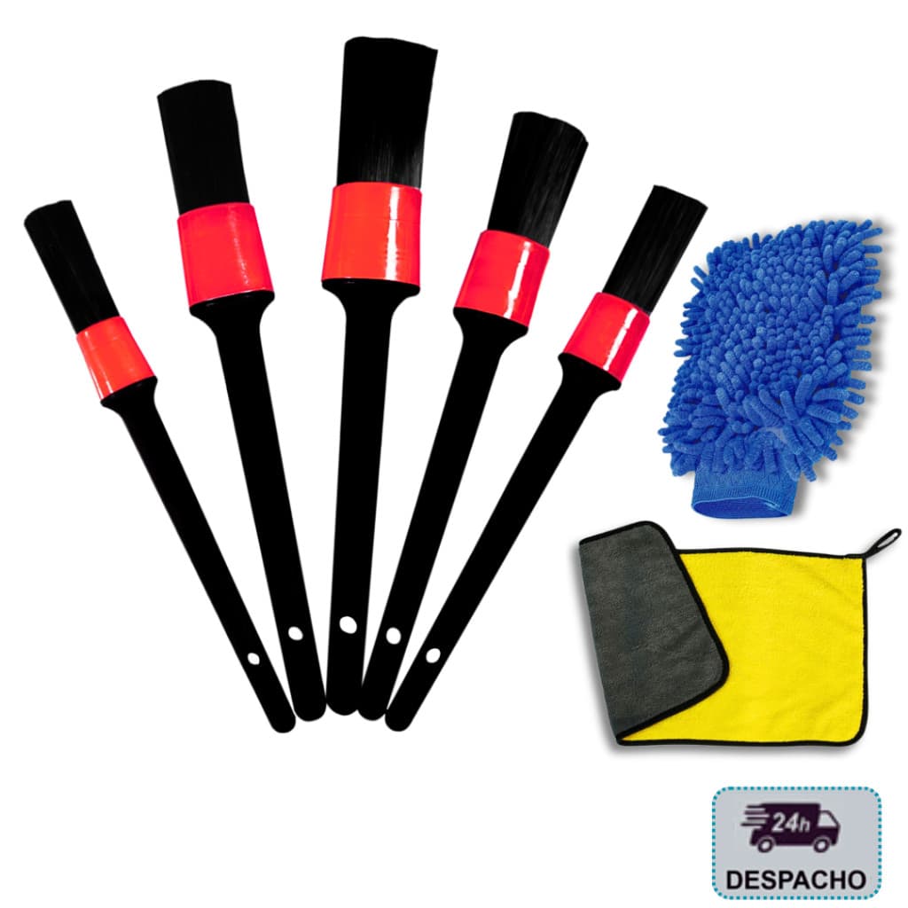 Kit 05 Pincel Automotivo Detalhamento Luva Flanela 40x40 cm Microfibra Limpeza Lavagem de Carro