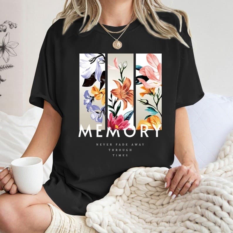 Camiseta Feminina Tshirt Floral 100% Algodão Caimento Largo e Comprido