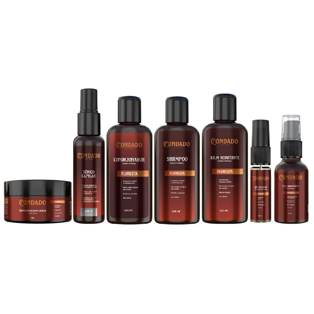 Kit Floresta Shampoo Condicionador Creme Óleo Tônico Fortificante Balm Colônia Masculino Condado