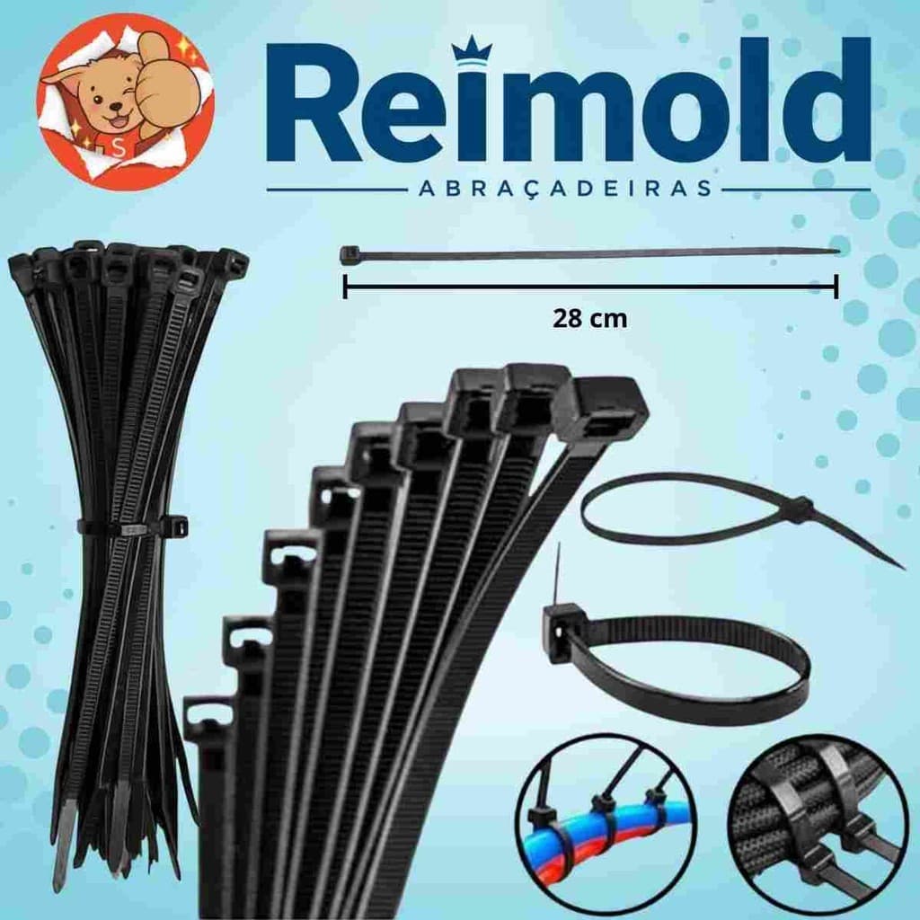 Abraçadeira Nylon 100 Peças 28 cm Presilha Enforca Gato Alta Resistência Durabilidade Organização