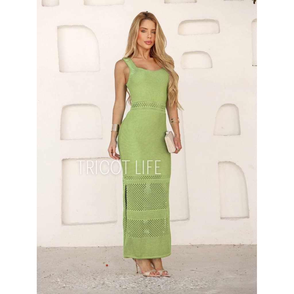 Vestido Longo em Tricot Modal Feminino Vazado Premium Crochê Elegante para Praia, Verão, Natal e Réveillon Festas