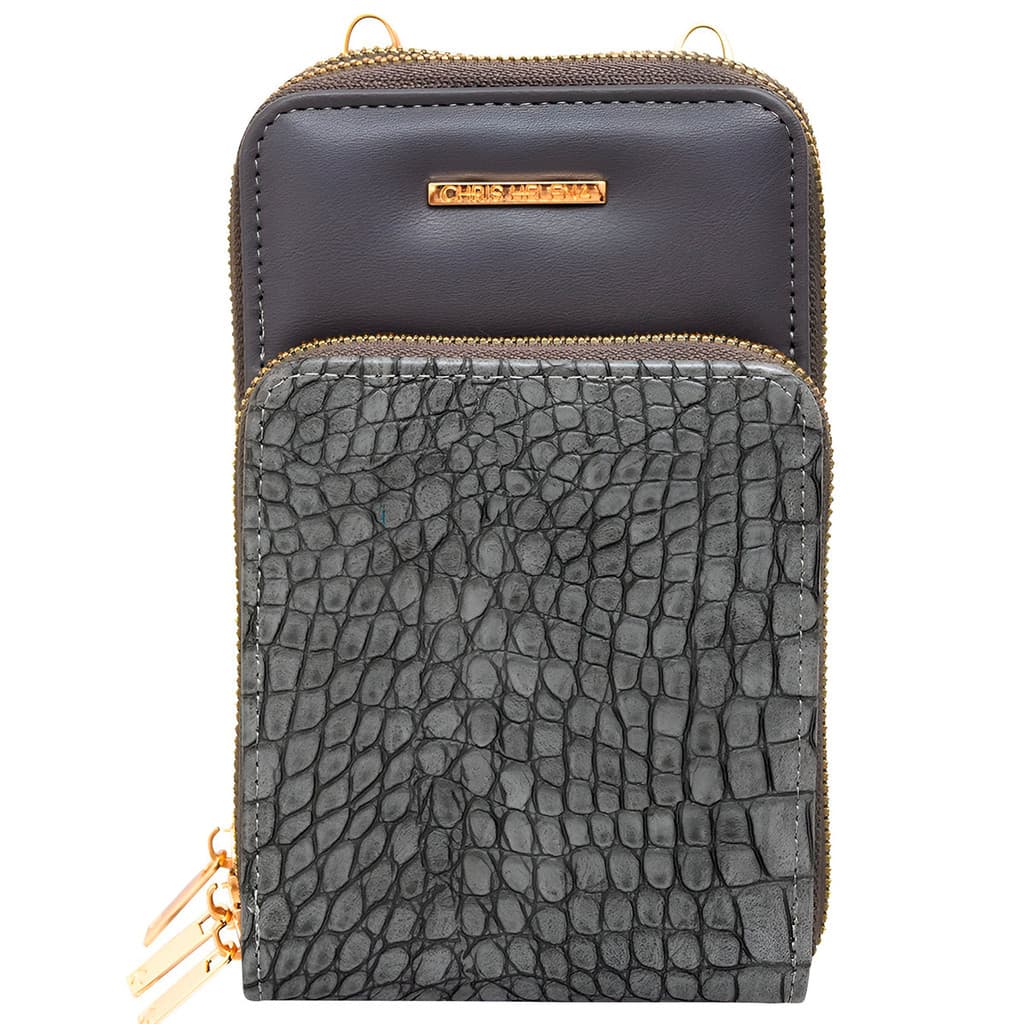 Bolsa Carteira Feminina Textura Croco Cor Cinza Elegante