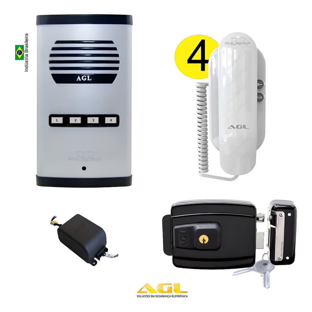Coletivo 4 Pontos Agl + 4 Interfones + Fechadura Reversível
