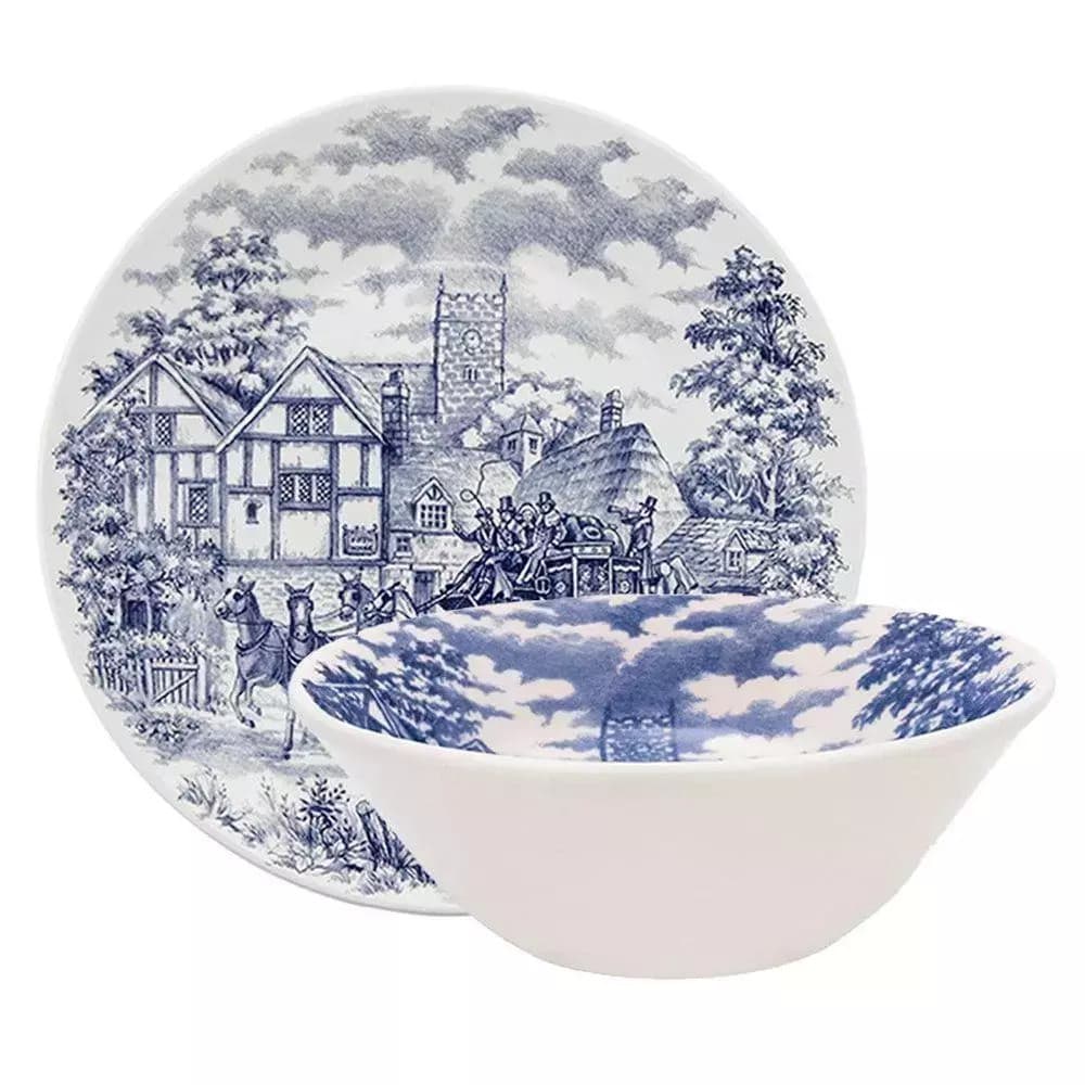 Jogo De Tigelas Conic Biona Cena Inglesa Azul Oxford Cerâmica - 500ml