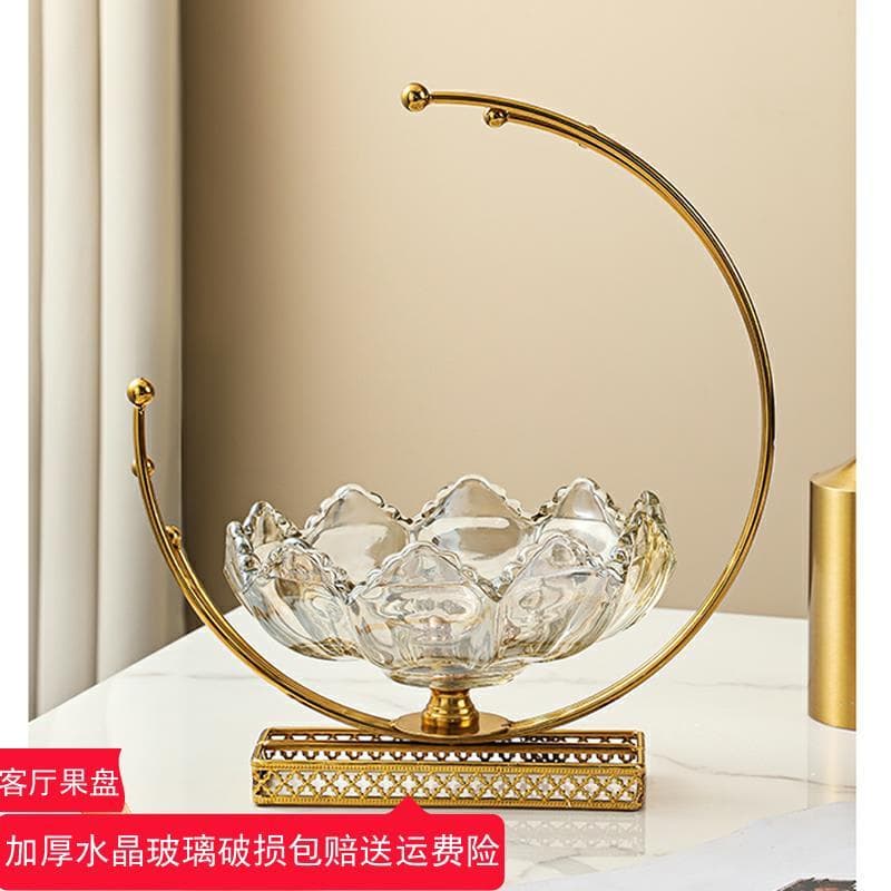 Prato de frutas dourado francês de vidro cristal luz requintada influenciador de luxo doméstico sala de estar mesa de ca