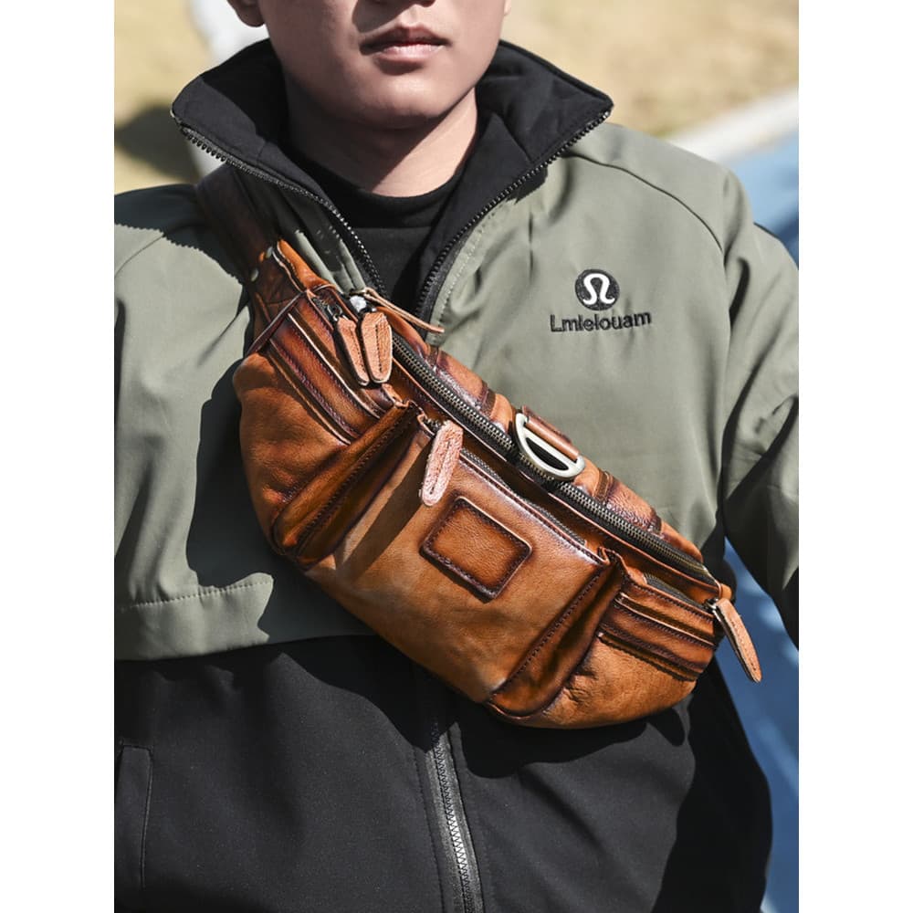 Bolsa mensageiro de couro genuíno masculina Vintage, bolsa de ciclismo curtido vegetal, primeira camada, bolsa de peito