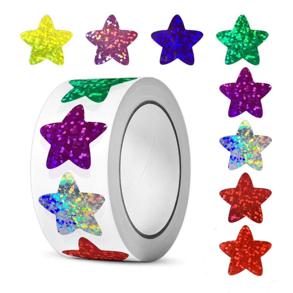 500 Adesivos Holográficos de Estrelas Douradas, Adequados para Recompensas Infantis, Etiquetas Adesivas de 1 Polegada, A