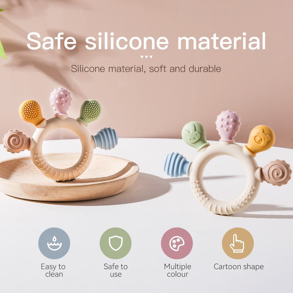 Brinquedo de simulação de animais em silicone, adequado para bebês, alivia o desconforto da dentição, alta