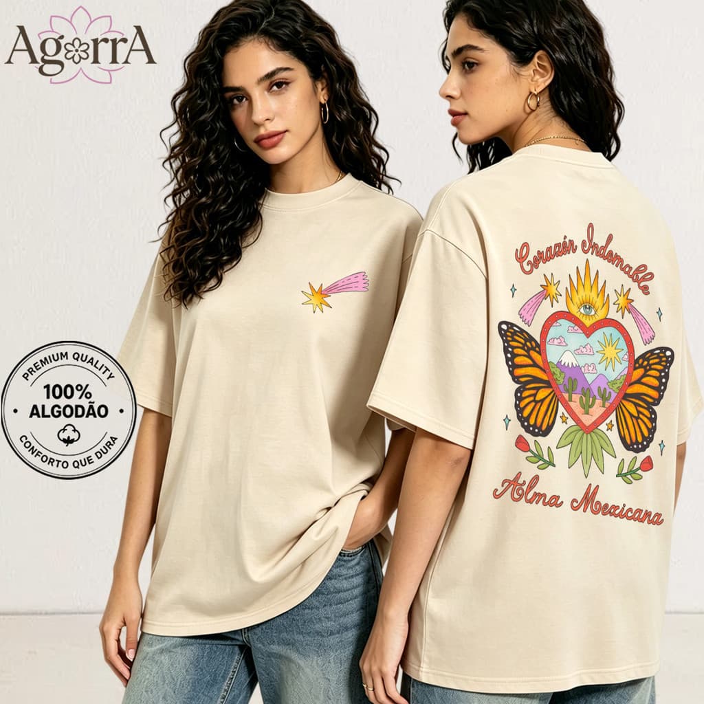 Camiseta Feminina Estampa Coração 100% Algodão, Tamanhos P ao G3, Confortável Casual Streetwear