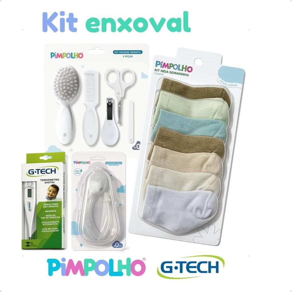 Kit Higiene bebe 15 Peças Premium – Com Termômetro G-Tech + Aspirador Nasal c/Estojo Pimpolho e G-tech