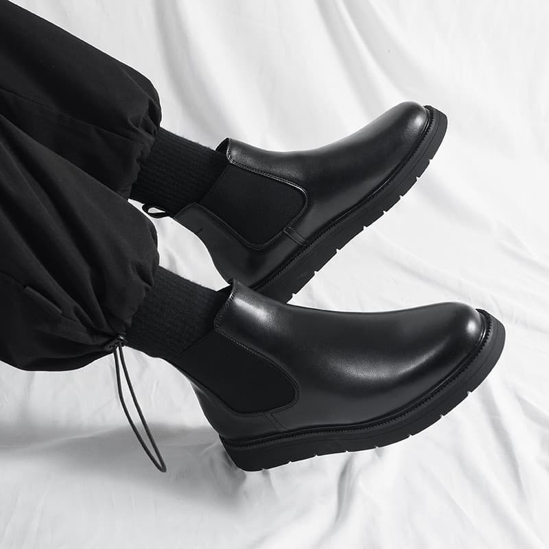 Estilo britânico Chelsea botas masculinas preto de alta qualidade sapatos de couro primavera aumentando All-Match Martin