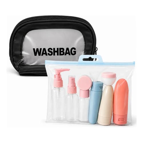 Kit Viagem 11 Fracos Creme Shampoos Necessaire Washbag Preto Transparente