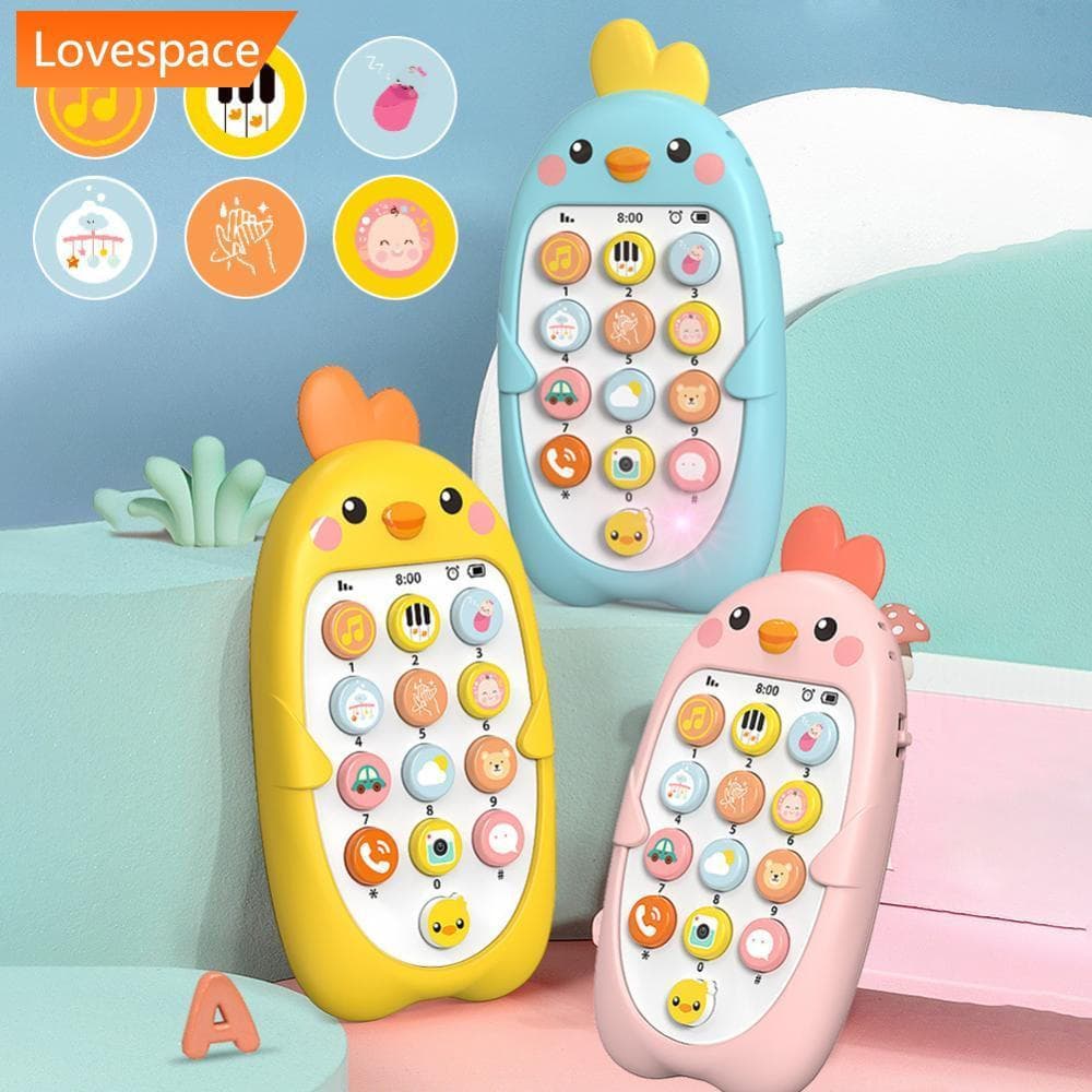 LS-STORE Chinês-Inglês Dos Desenhos Animados Pintinho Simulação Música Telefone Brinquedos Silicone Pode Mastigar Celula