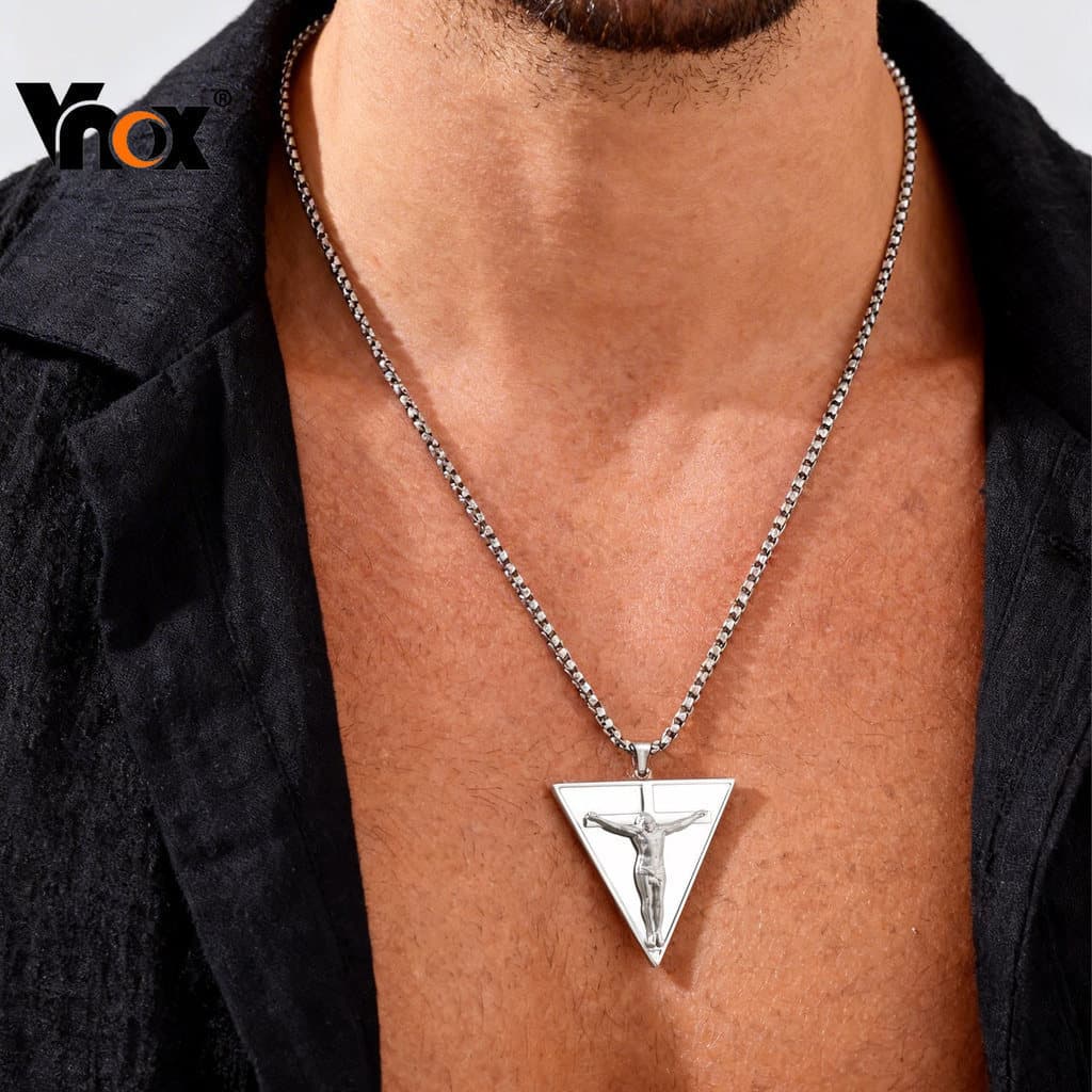 Colar Com Pingente De Cruz De Jesus Vnox Para Homens , Presente De Joia De Fé De Padrinho Católico Religioso