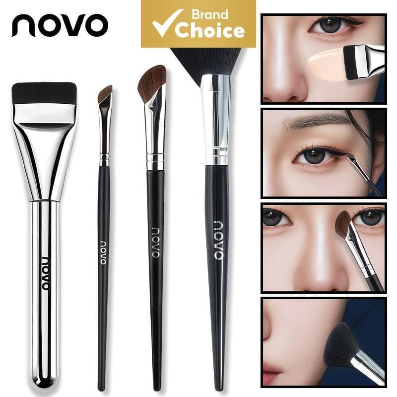 NOVO 4pcs Pincéis De Maquiagem Macios E Densos-Delineador Em Leque De Contorno De Base , Kit Para Iniciantes Mistura Diá