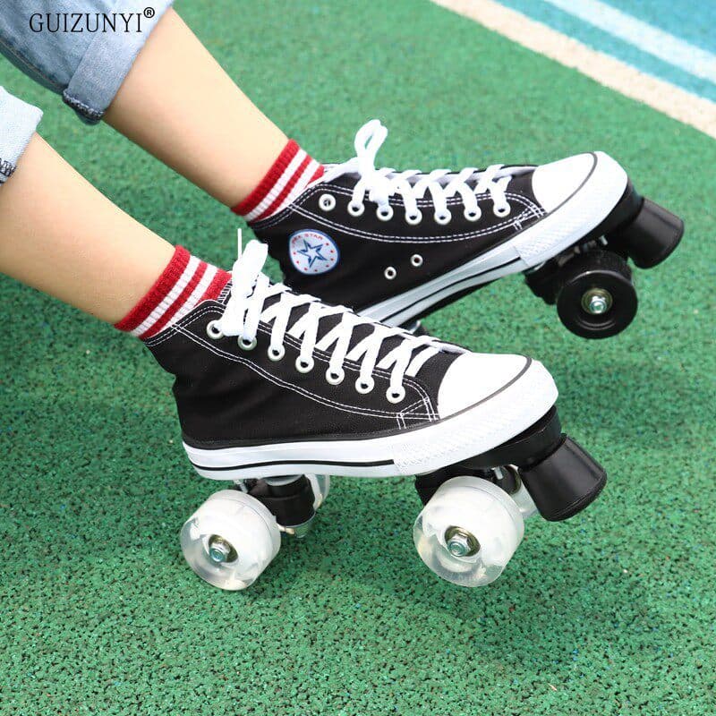 [Alta Qualidade] Patins de Rodas Duplas em Lona Respirável para Adultos, Patins para Pistas de Patinação, Patins Infanti