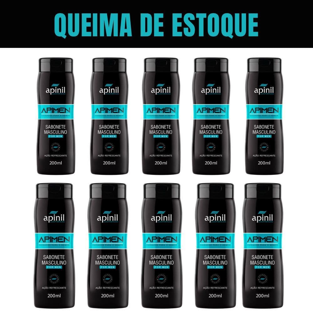 Kit 10 Sabonetes Líquido Masculino APIMEN Refrescante Apinil 210ml