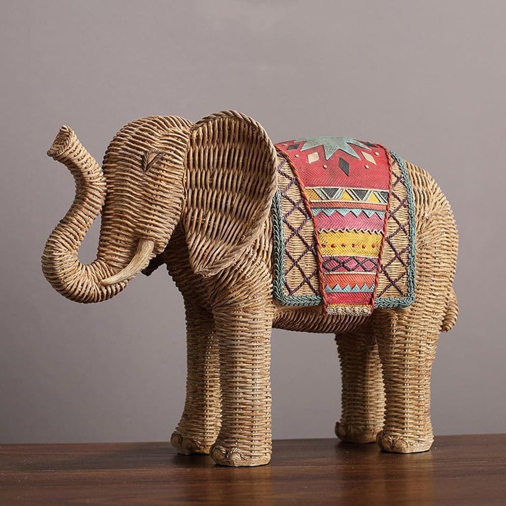 ECYC Co., Ltd. Escultura de Elefante em Resina, Decoração de Elefante com Padrão de Tecelagem Zabu, Estátua de Elefante