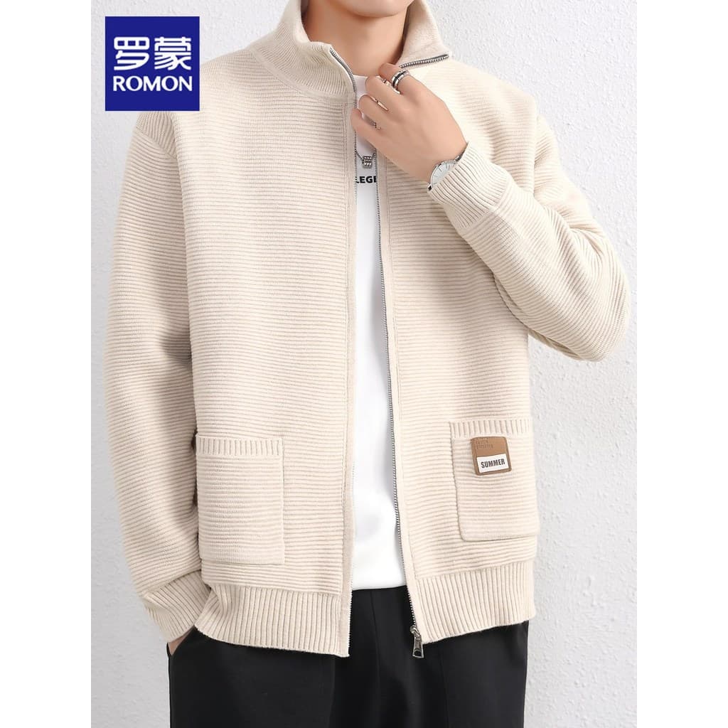 Lomon Cardigan camisola masculina primavera novo estilo simples gola alta camisola na moda Casual jaqueta de malha mascu