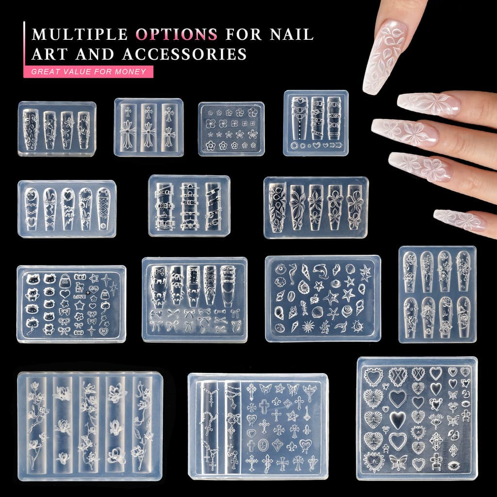 3D Relief Gel Mold for Nail Art High-Transparency Decorative Mold Crystal jade irregular diamond gummy bear DIY Carved r