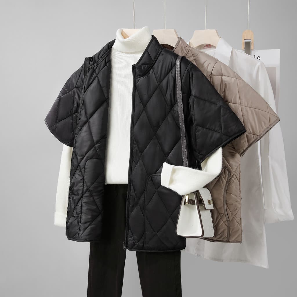Losango meia manga algodão-acolchoado colete feminino outono inverno novo estilo quente colete médico casa ombro acolcho