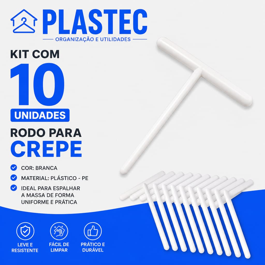 Kit com 10 Rodinho Para Crepe Francês Haste Fina 20cm Em Polietileno Material Nível Profissional