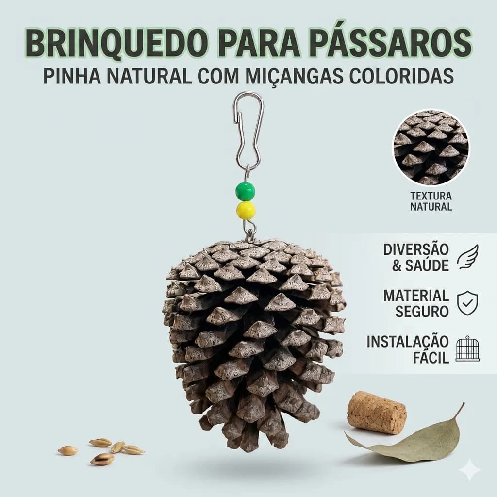 Kit 5 Pinhas Naturais Para Gaiola Ambiental Brinquedo Aves