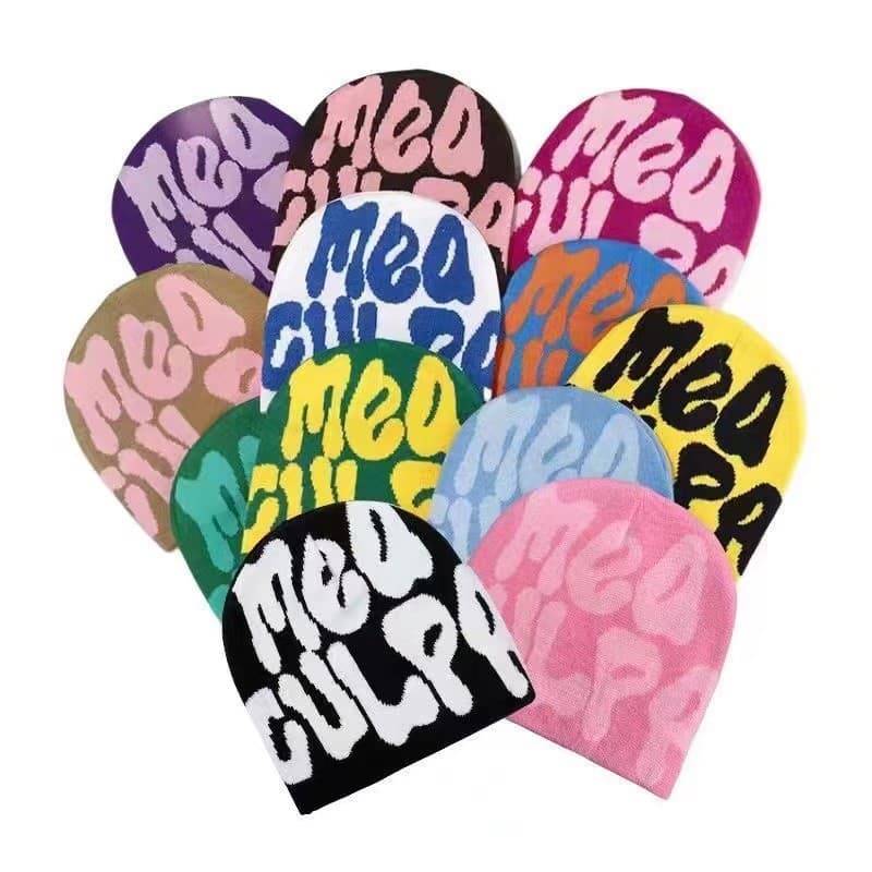 Gorro, gorro de malha, de lã, gorro moderno europeu e americano para o frio com jacquard de letras.