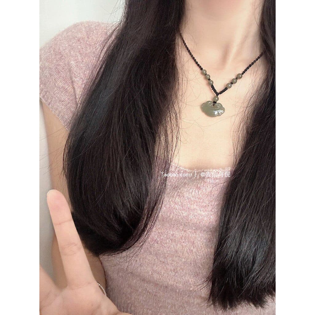Natural Hetian Jade bloqueio seguro colar Qinghai Material Ruyi clavícula corrente pingente namoradas chinês simples col