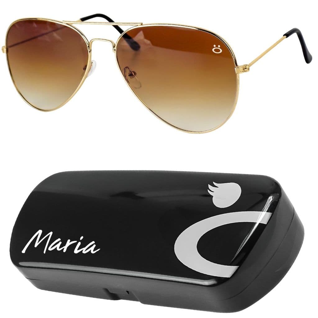 Óculos Sol Feminino Aviador Banhado Ouro Aço Inox + Case