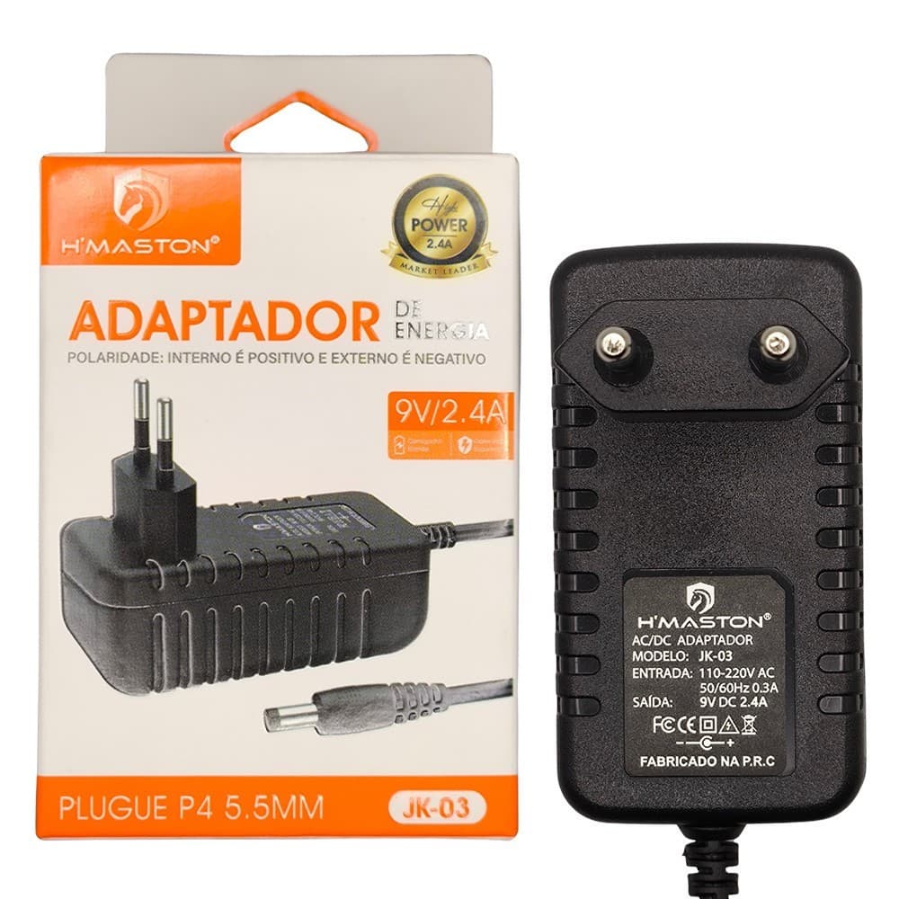 H'maston JK03 Fonte 9v 2.4a Power Adapter Bivolt Ac/dc Com Plug P4