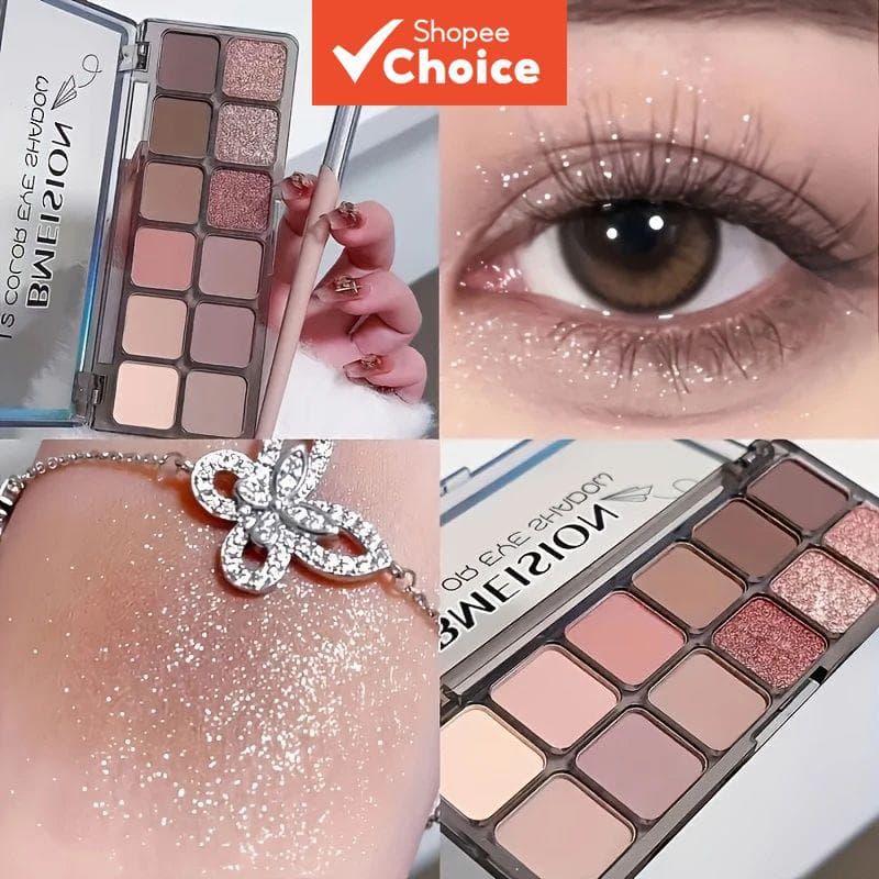 Paleta de 12 Cores de Sombra Fosca e Cintilante em Tons de Rosa Nude