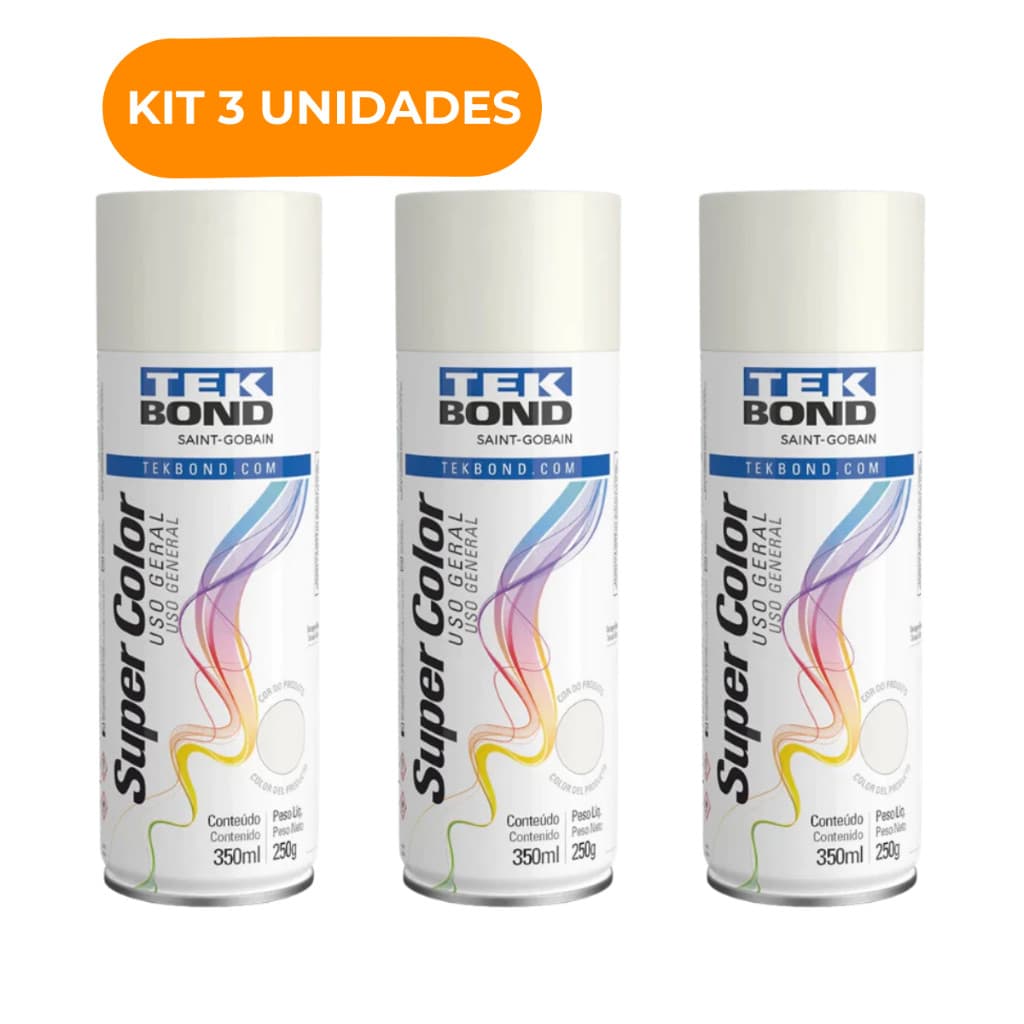Kit 3 Tinta Spray Tekbond Branco Brilhante Uso Geral 350ml - Metal Madeira Artesanato Secagem Rápida