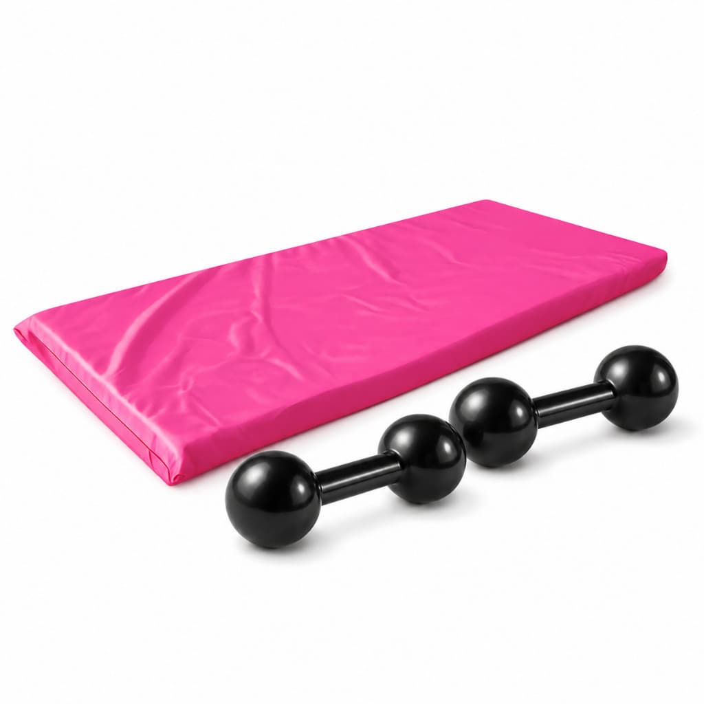 Oferta! Kit Fitness Completo Par de Halteres Bola Emborrachado 1kg + Colchonete Academia Rosa 90x40x3cm