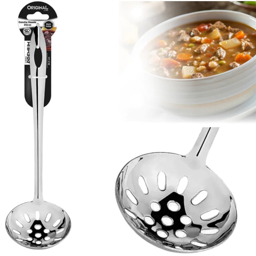 Concha Vazada 6,5cm em Aço Inox 22,5cm Utensílio de Cozinha Resistente