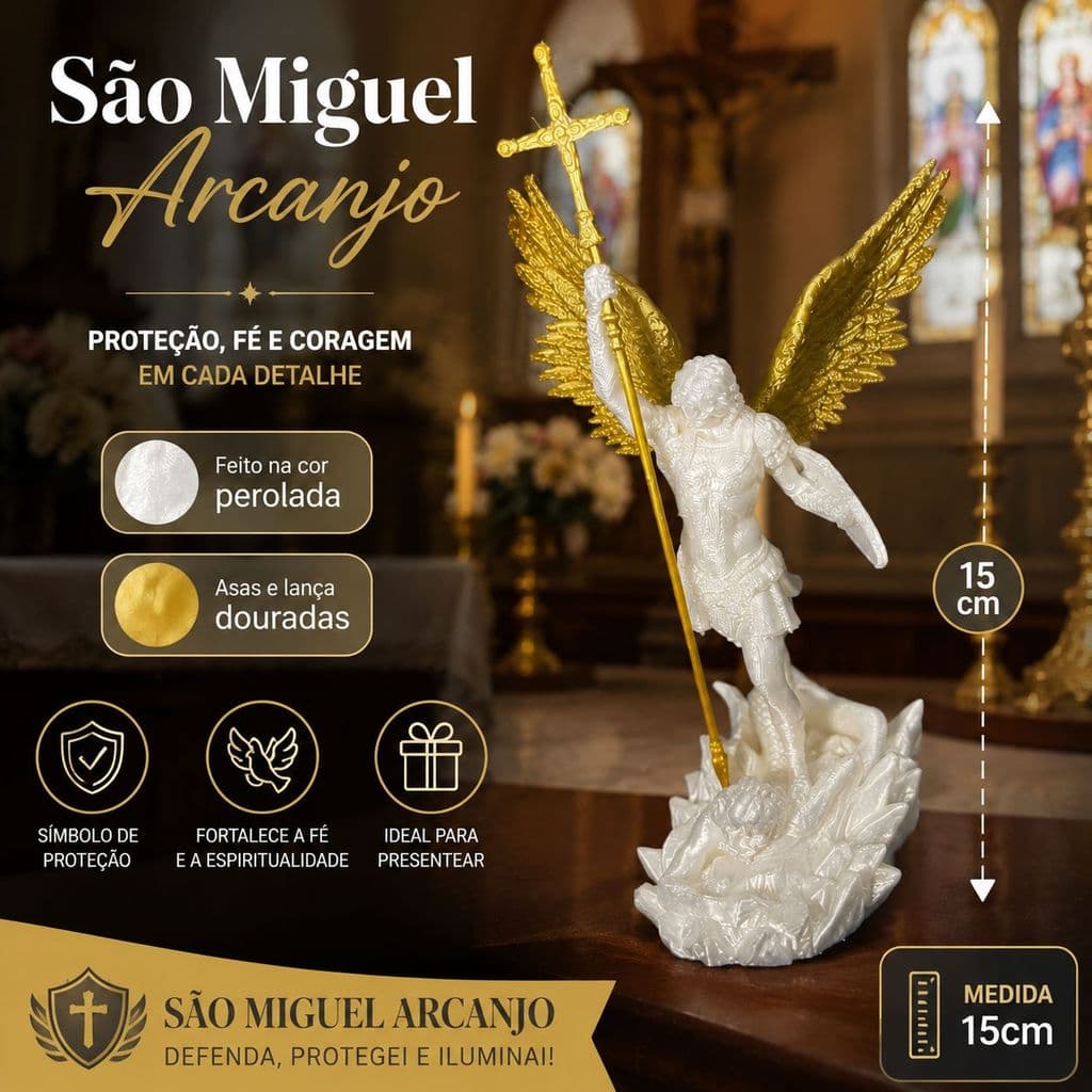 Escultura Imagem São Miguel Arcanjo |3D| 15 cm  Decoração Religiosa Fé Católico Quaresma Anjo Altar