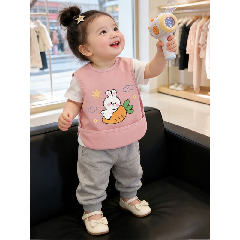 Coelho rosa bebê comendo comida complementar macacão impermeável anti-sujo avental roupas de proteção das crianças babad