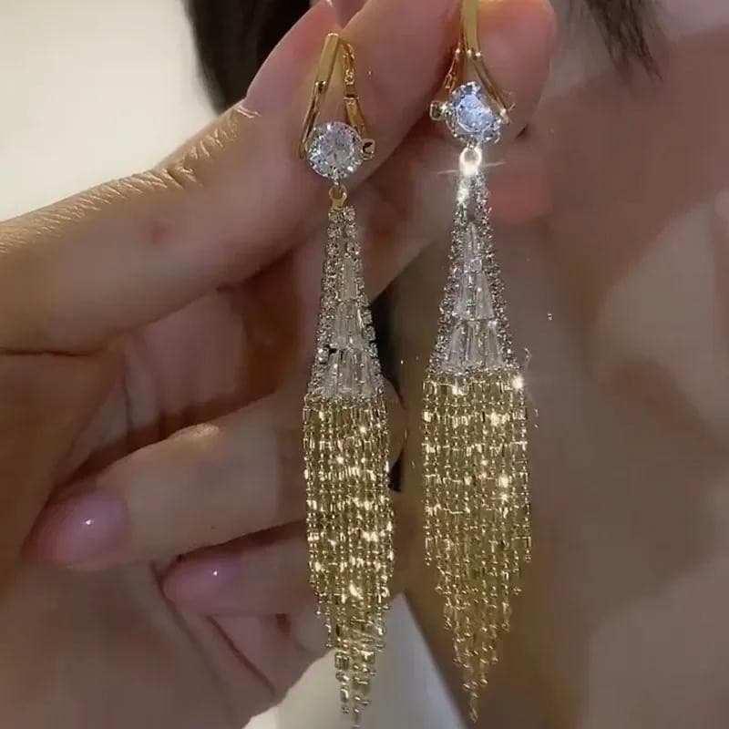 Brincos de Zircônia Dourada com Franjas Longas, Acessórios de Moda Personalizados para Mulheres, Joias para Festa de Ani