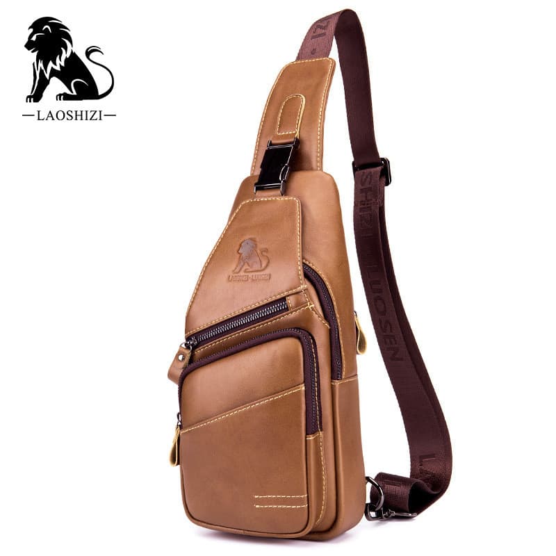 Bolsa de peito esportiva masculina de couro novo estilo bolsa mensageiro de um ombro All-Match moda grande