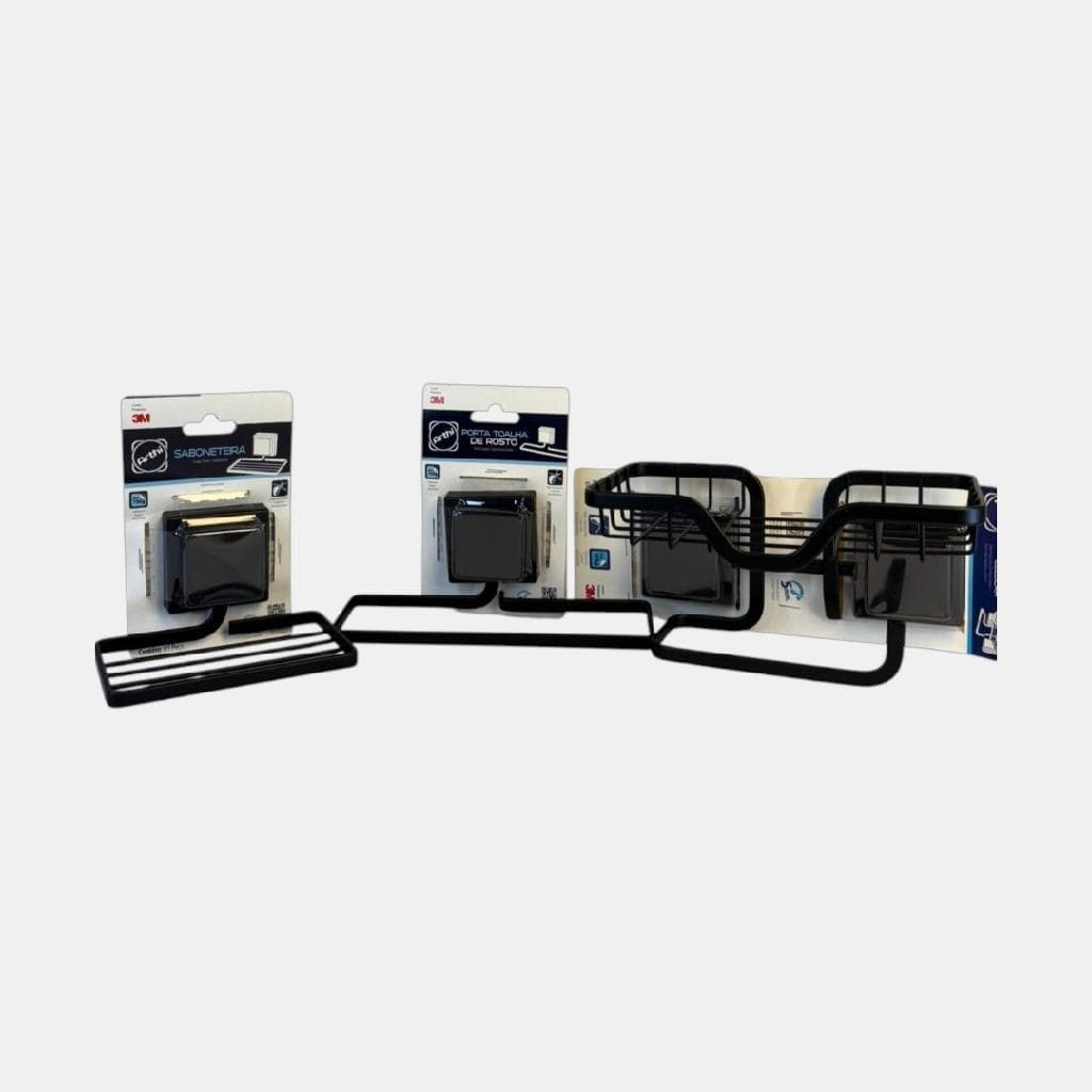 Kit Banheiro Preto Arthi Saboneteira Papeleira Toalheiro