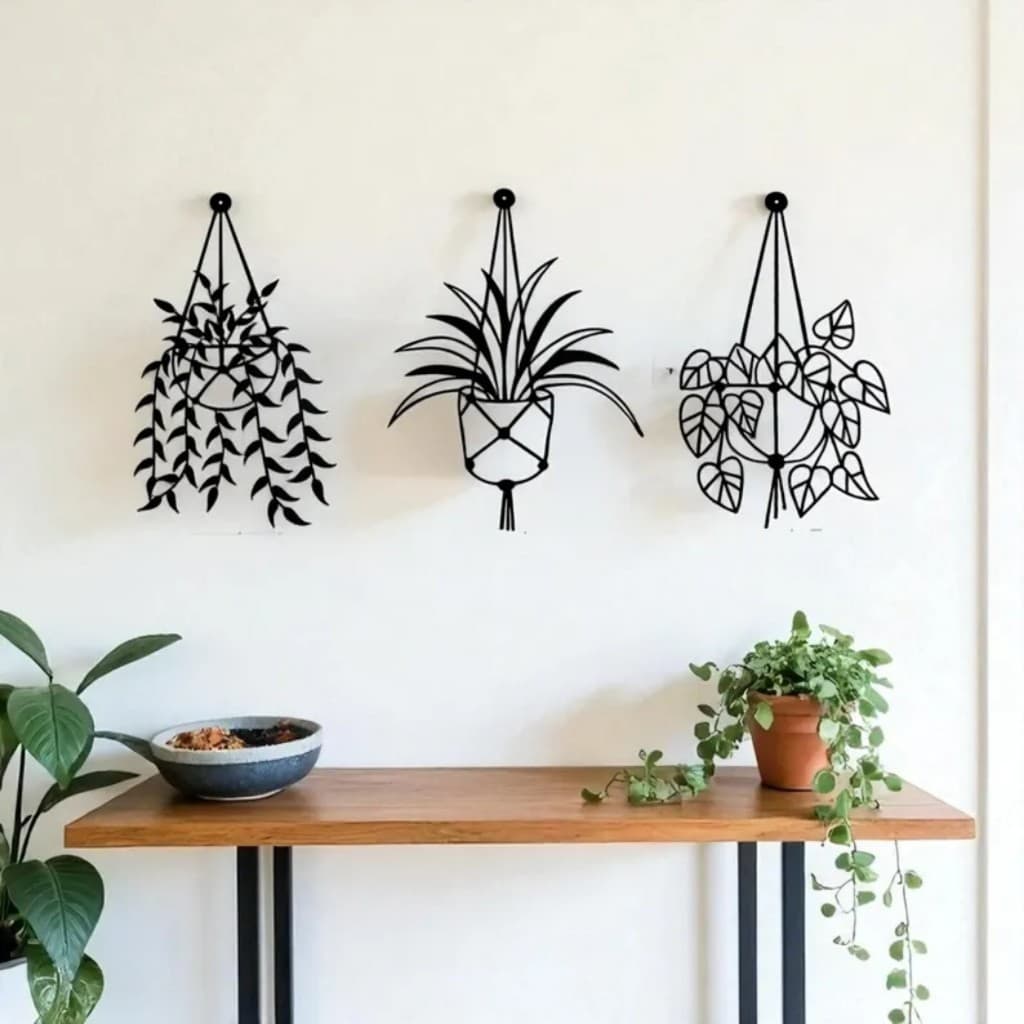 Quadro Decorativo em MDF de Vasos de Flores Minimallistas