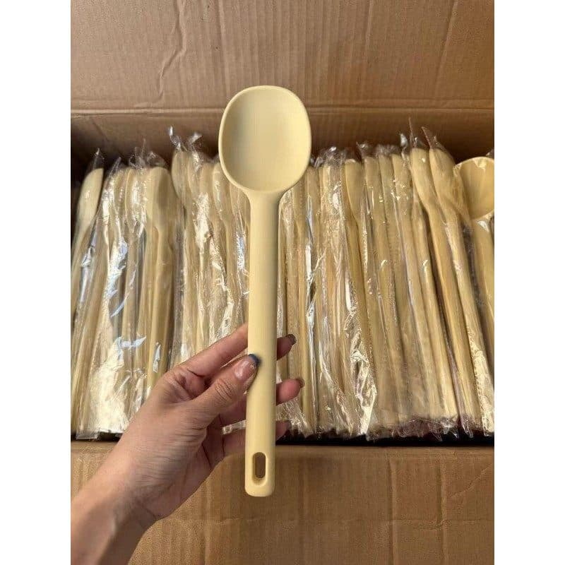 Colher de sopa de boca rasa de Silicone de grau alimentício amarelo Colher de panela quente Colher de comida complementa