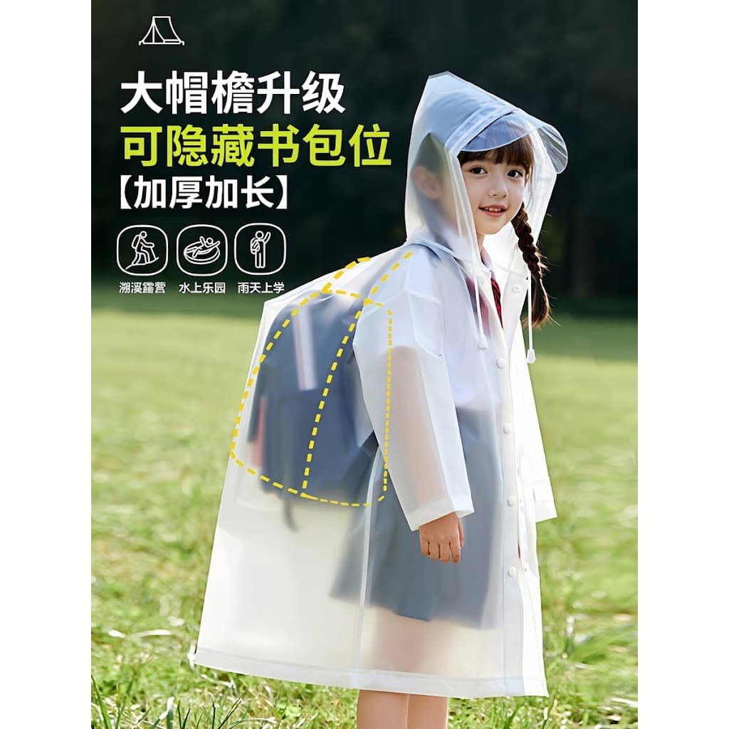 Capa de chuva descartável para crianças, estudantes dedicados à escola com posição de mochila portátil, meninos, meninas